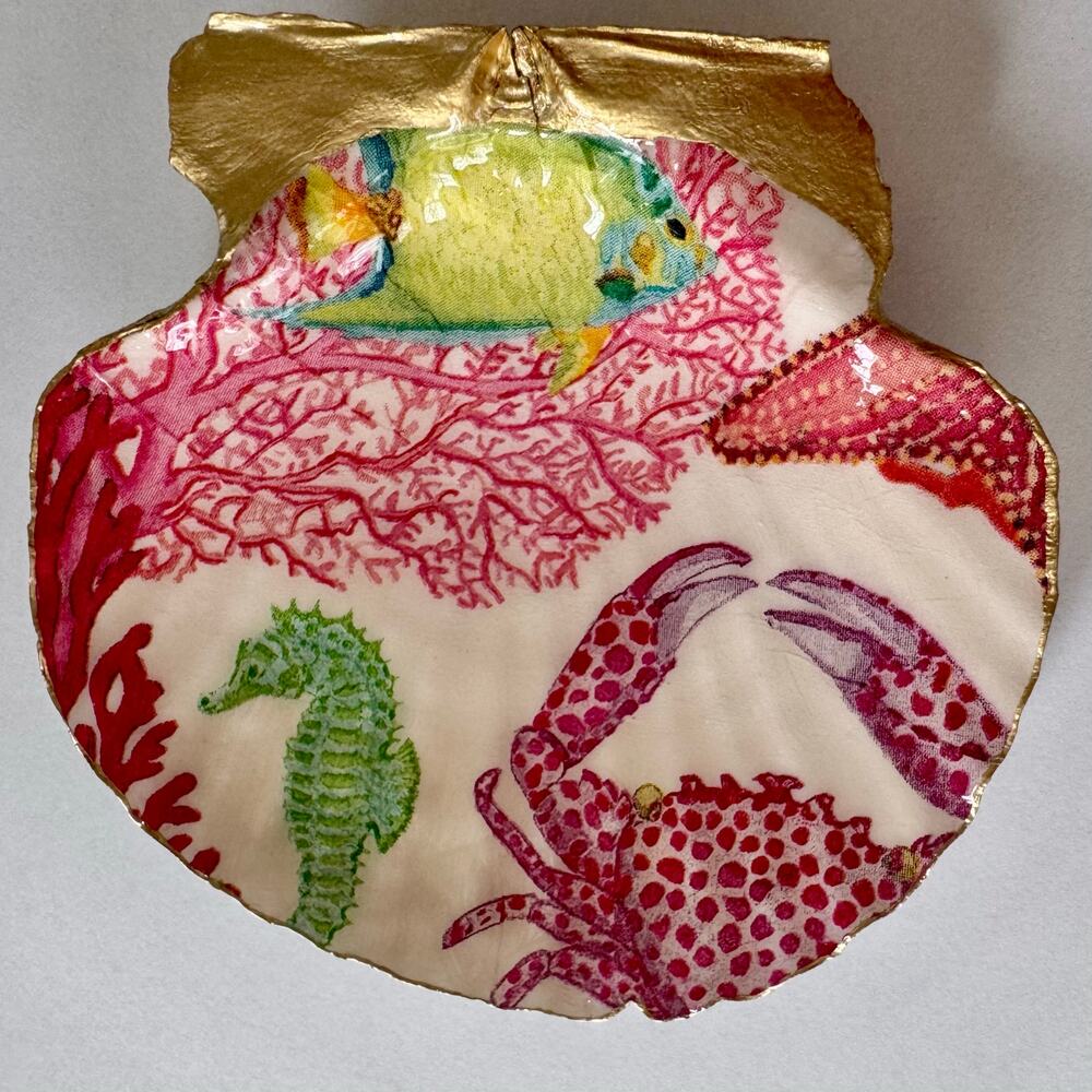 Sea Life Coral Reed Seashell Trinket Jewelry Dish - Picture 2 of 6
